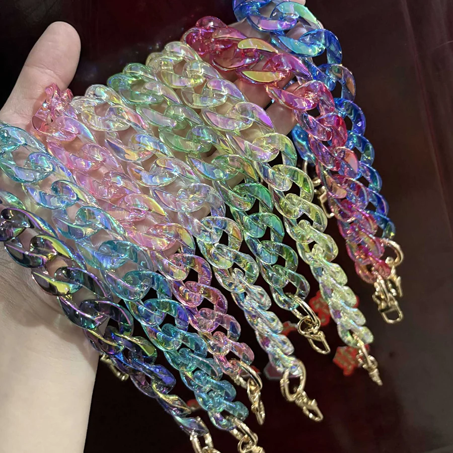 DIY Chunky Acrylic Chains Strap For Handbag Shoulder Bag Colorful Clear Big Resin Chain For Jewelry AB Colorful Bag Accessories