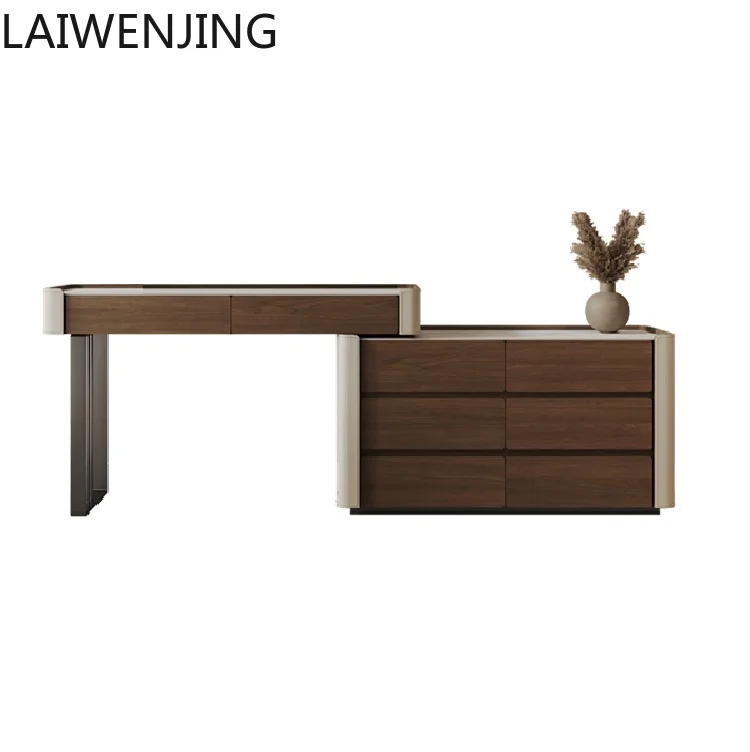 

HLZ 2025 new solid wood makeup table retractable dresser chest integrated table
