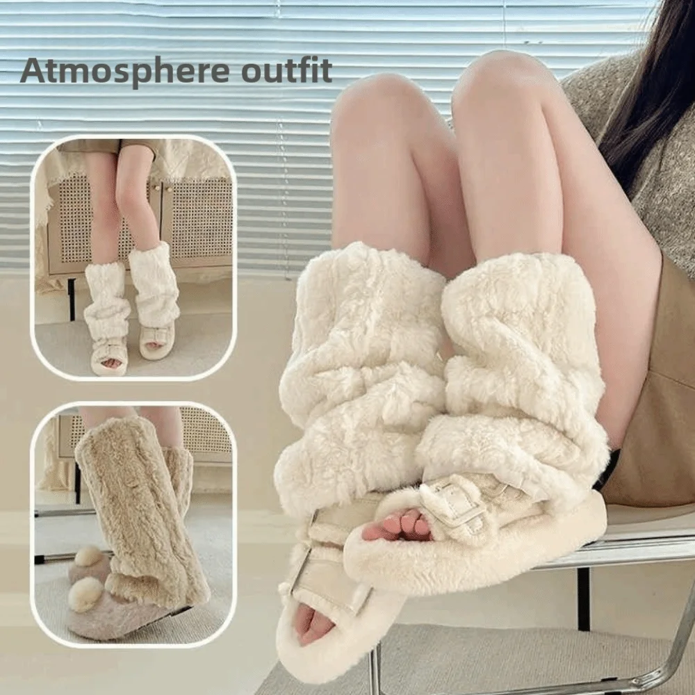 

Soft Sweet Plush Furry Leg Warmers Thickened Foot Cover Long Tube Sock JK Y2K Knee High Girls Socks Lady