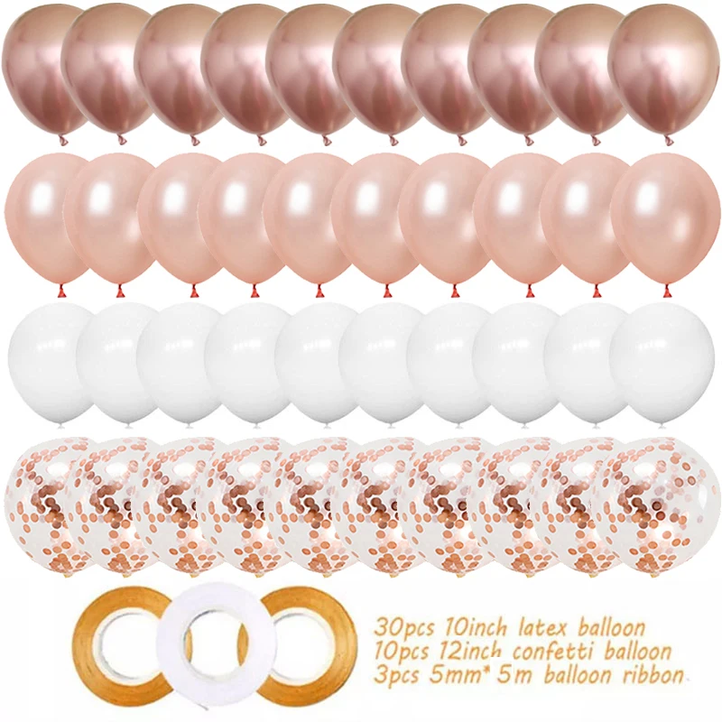 43pcs 12inch Rose Gold Confetti Latex Balloon Happy Birthday Party Decorations Kids Adult Boy Girl Baby Shower Wedding Supplies