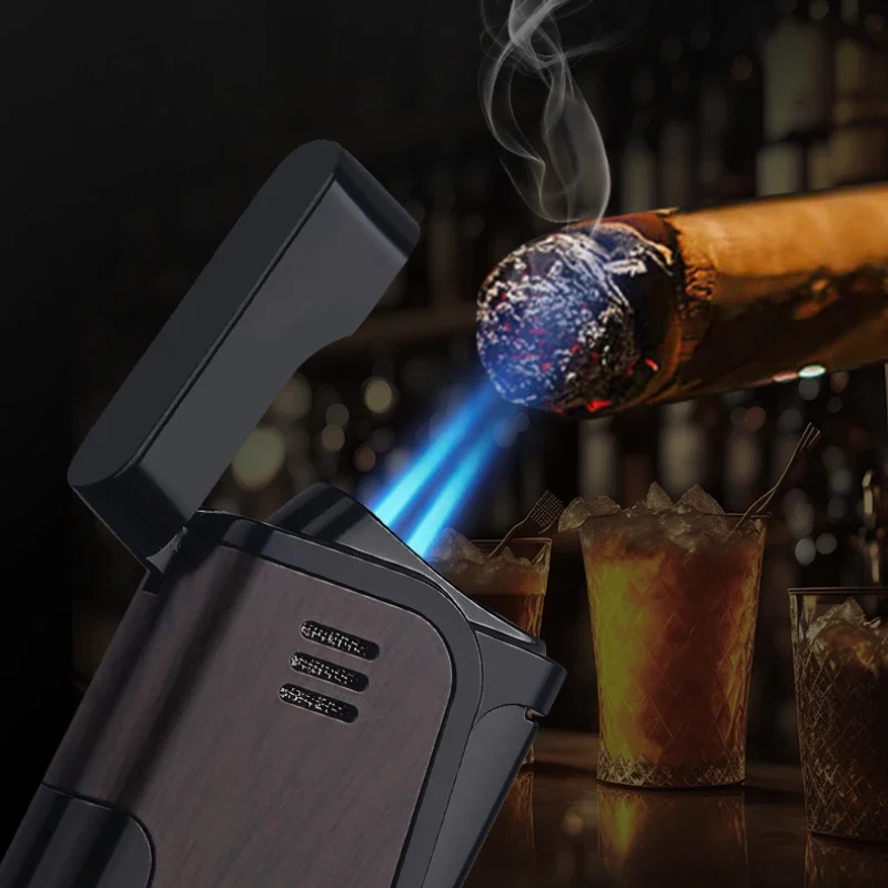 HONEST Genuine Inflatable Windproof Lighter Double Straight Punch Cigar with Hole Metal Lighter Men's Smoking Gifts