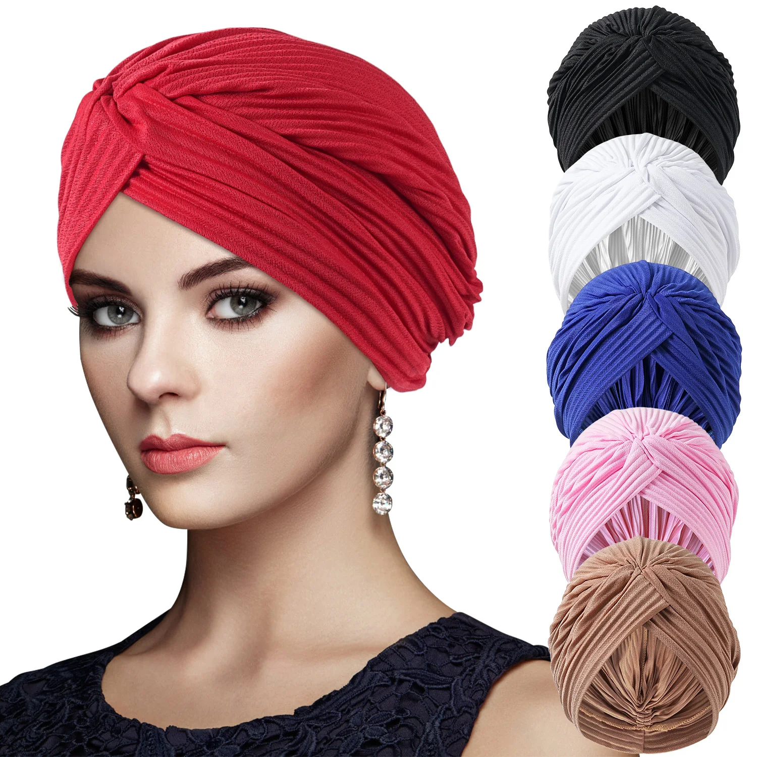 New Ladies Knotted Ruffle Turban Soft Headscarf Casual Streetwear Female Muslim Hijab Indian Hats Cancer Chemo Cap Turbante