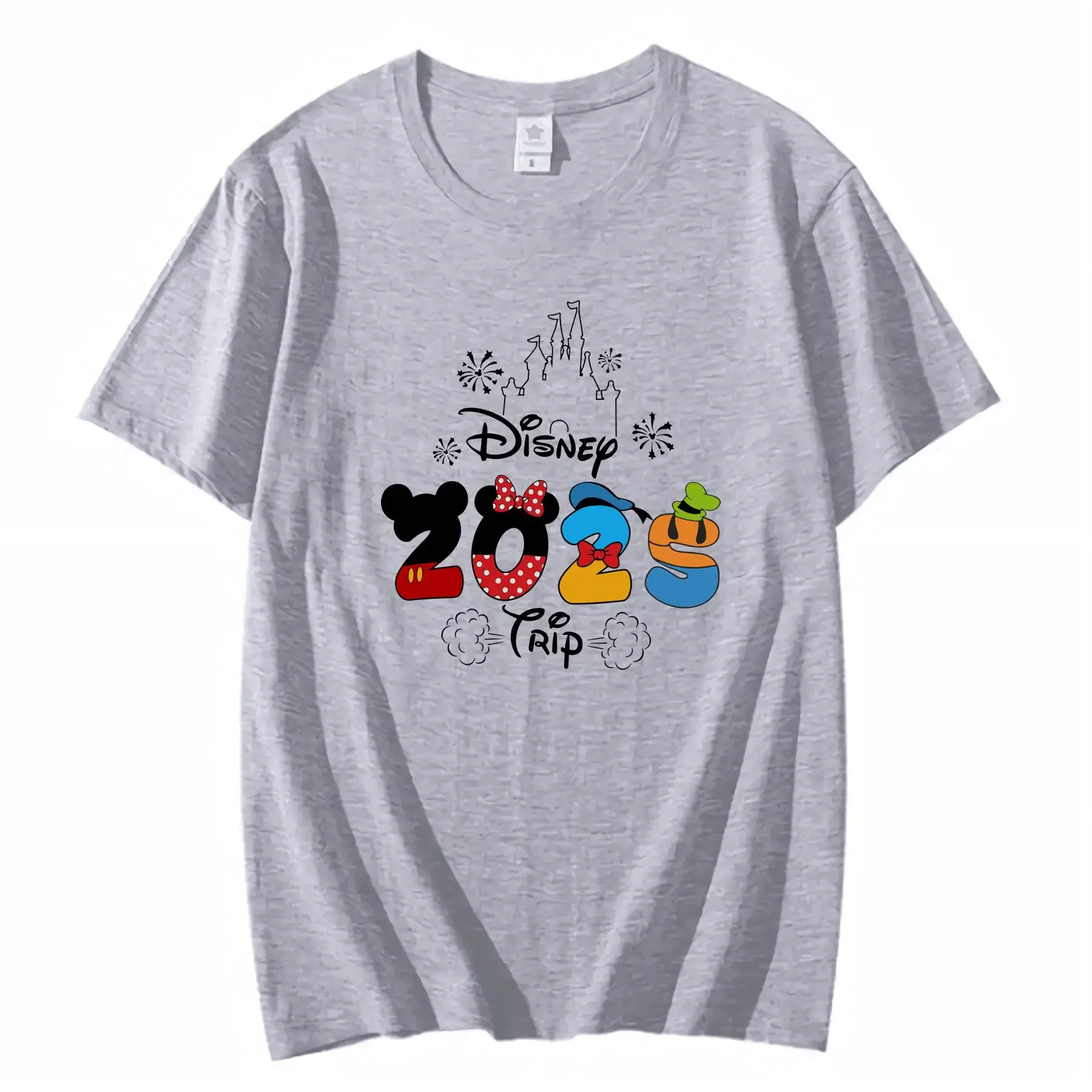 ديزني وورلد 2025 ديزني فاميلي ميكي فريندز 100 تي شيرت برقبة دائرية للنساء عتيق مغسول أوم أنيق قليلاً #2