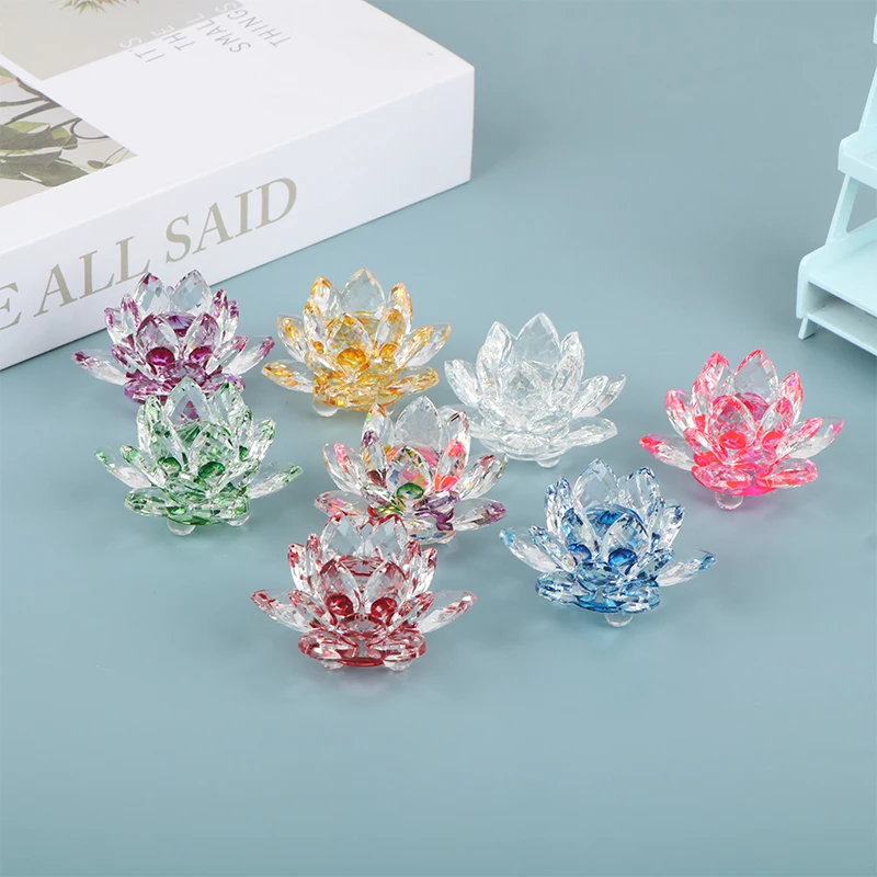 60mm Quartz Lucky Crystal Lotus Flower Ornament Glass Fengshui Ornaments Home Temple Jewelry Cabinet Decoration Small Crafts