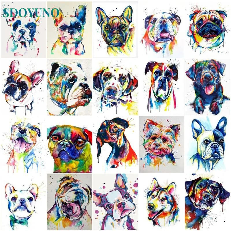 SDOYUNO pittura per numero colore animale Bulldogs kit fai da te su tela immagine a olio disegno colorazione pittura acrilica per numero Decor W