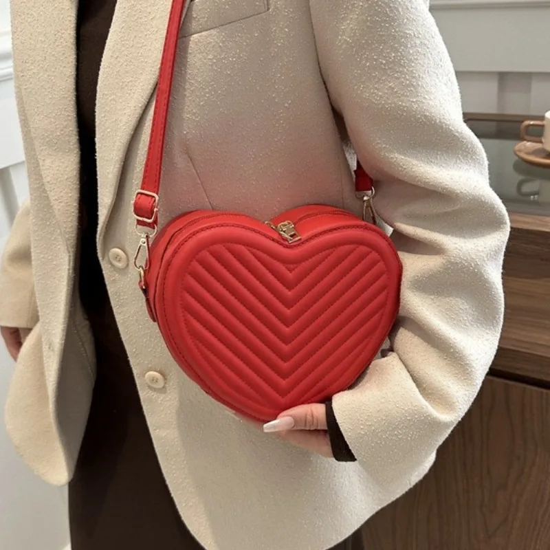 

Роскошные модные маленькие сумки через плечо в форме любви с ромбическим узором, женский кошелек из искусственной кожи, красное персиковое сердце, мини-сумка для телефона, сумка на плечо