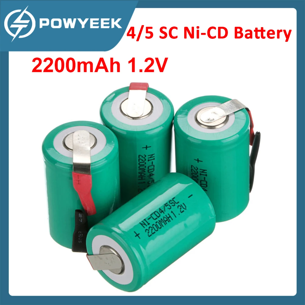 2PCS/4PCS 2200mAh 4/5 SC Ni-CD Battery Pack 1.2V Sub C Batteries With Tab for Power Tools Rechargeable Batteries Cell