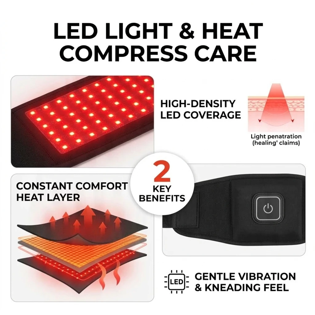 660nm LED Heating Belt for Shoulder Waist, 105 LEDs, 3 Heat Levels, Electric Abdominal Warm Wrap for Joint Muscle Comfort