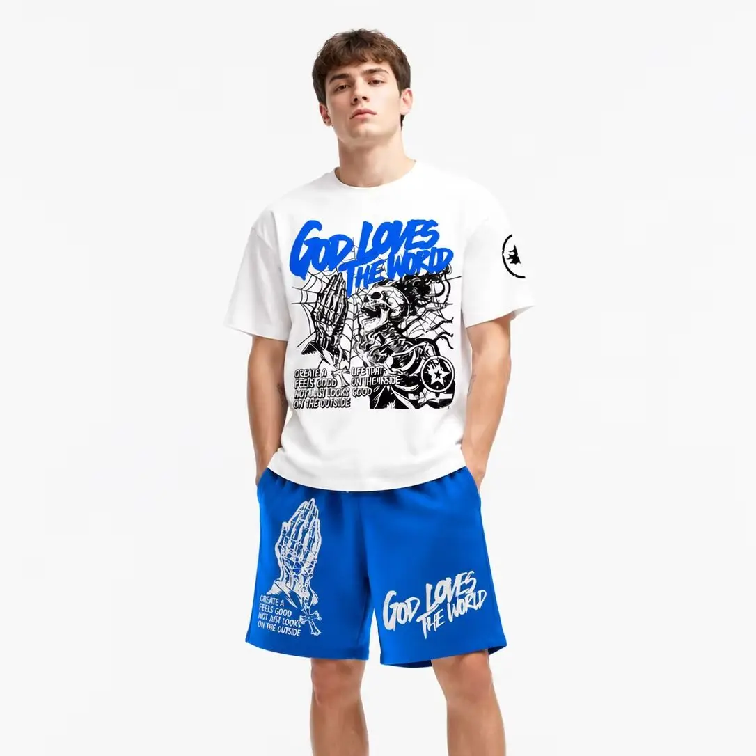 Camiseta con Estampado de Calavera para Hombre, Camiseta Casual de Verano para Mujer, Conjunto de Pantalones Cortos de Secado Rápido, Conjunto Deportivo de 2 Piezas
