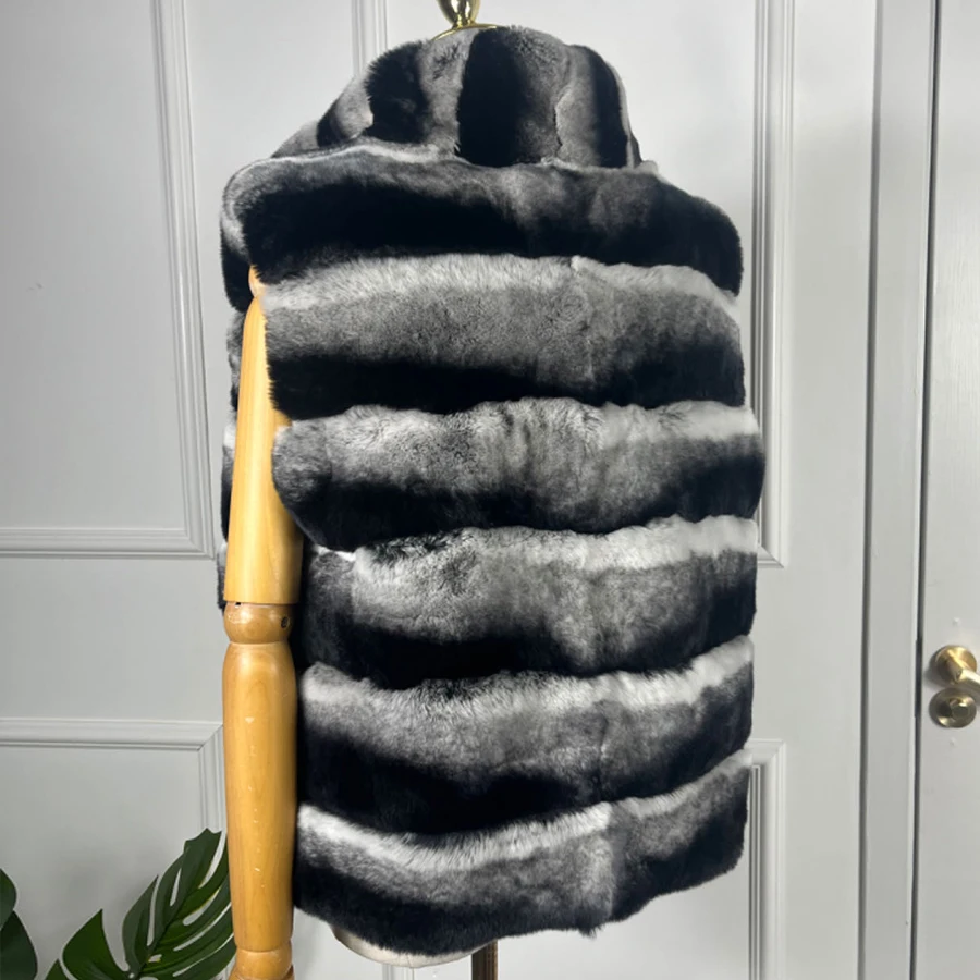 เสื้อกั๊กขนสัตว์แท้ ชินชิล่า เร็กซ์ กระต่าย เสื้อกั๊กขนสัตว์สั้นธรรมชาติ เสื้อกั๊กขนกระต่าย เสื้อแจ็คเก็ตฤดูหนาวสำหรับผู้หญิง หรูหรา