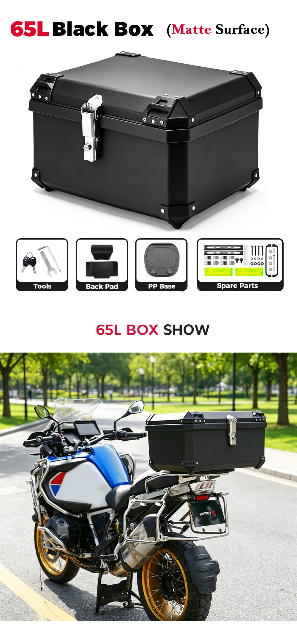 KEMIMOTO 45L/65L Motorrad-Topcase Universeller ABS-Kunststoff-Koffer Motorrad-Heckbox für Motorräder Abnehmbarer Koffer mit Schloss – Detail 17