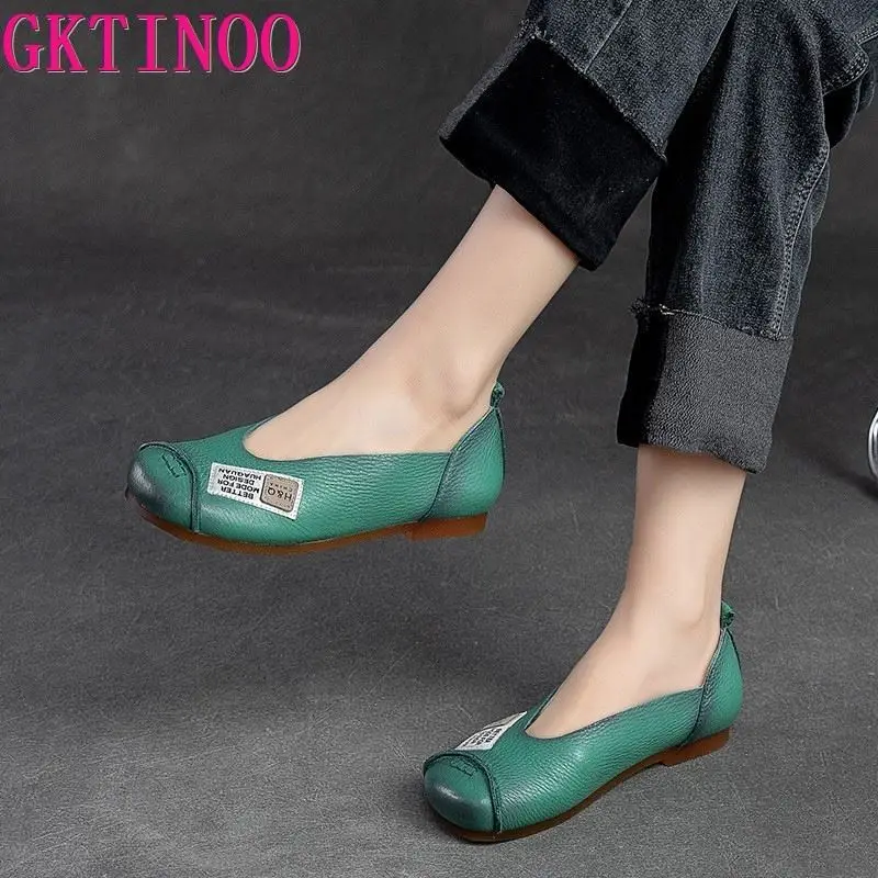 GKTINOO Retro Women Genuine Leather Flats Shoes Spring 2024 New Handmade Shallow Soft Sole Casual Round Toe Slip-on Loafers