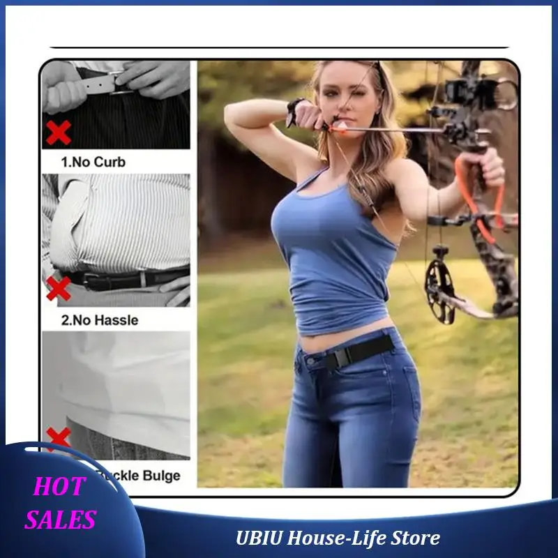 

Women Man No Buckle Elastic Belts For Jeans-2 Pack Invisible Pants Adjuster With Flat Buckle Fit 1.5 Inch Belt Loop, Durable-Bes