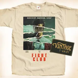 FIGHT CLUB V1 T shirt Tee Natural Vintage Cotton Movie Poster All Sizes
