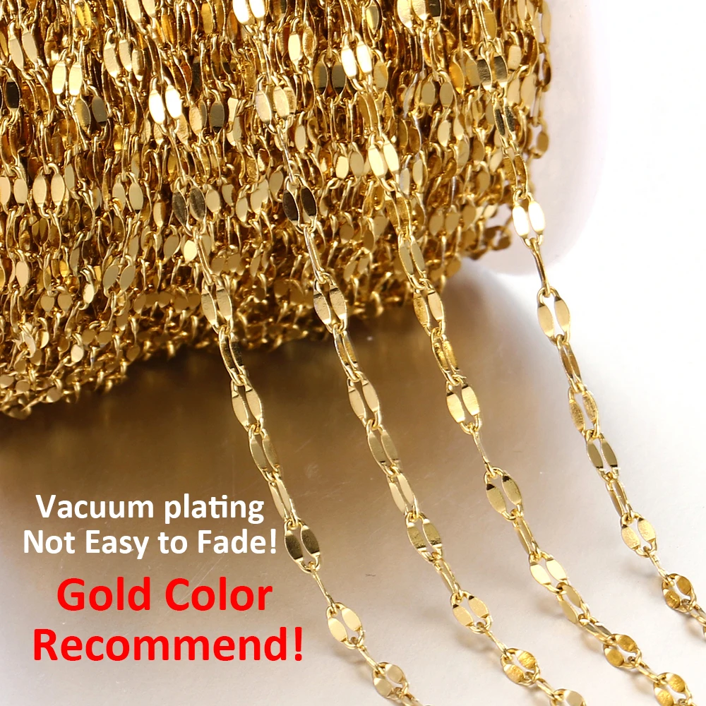 Chaînes à lèvres en acier inoxydable, couleur or, 2 mètres, pour collier, Bracelet, fabrication de bijoux, composants de bricolage, accessoires de chaîne, vente en gros