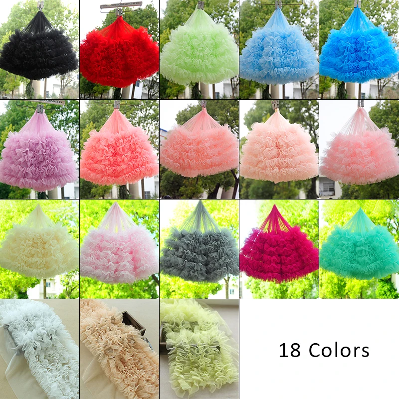 1/2/3M 28cm Wide Tulle Lace Trim 3D Mesh Ruffle Pleated Fabric For Diy Sewing Tutu Skirt Baby Doll Clothes Accessories