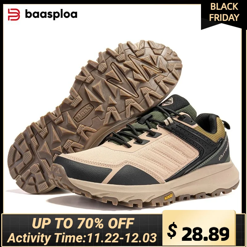 Baasploa Men Hiking Shoes New Fashion Outdoor Sneakers Anti Splash Water Comfort Casual Walking Shoes Antiskid Climbing Lace-Up