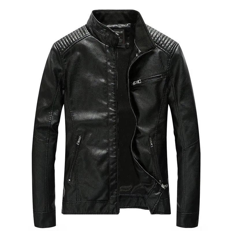 Leather Jacket Men PU Leather Coat Solid Faux Leather Jacket Pocket Zipper Windproof Windbreaker Spring Autumn Outerwear New