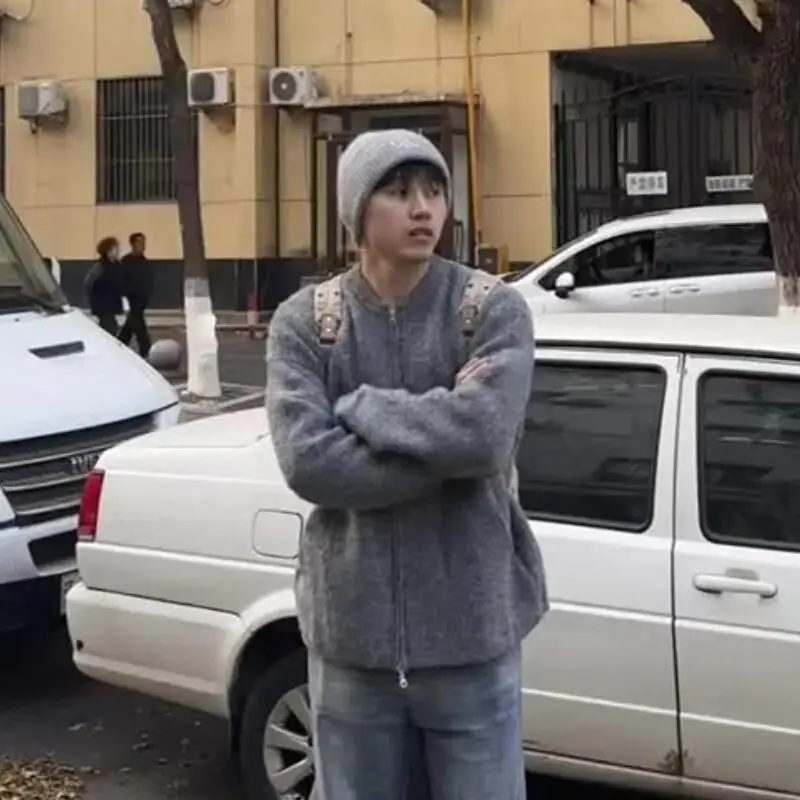 

Осень-зима, вязаный свитер с v-образным вырезом, кардиган, мужская цветная повседневная верхняя одежда, мягкий полиэстер, длинная застежка-молния све