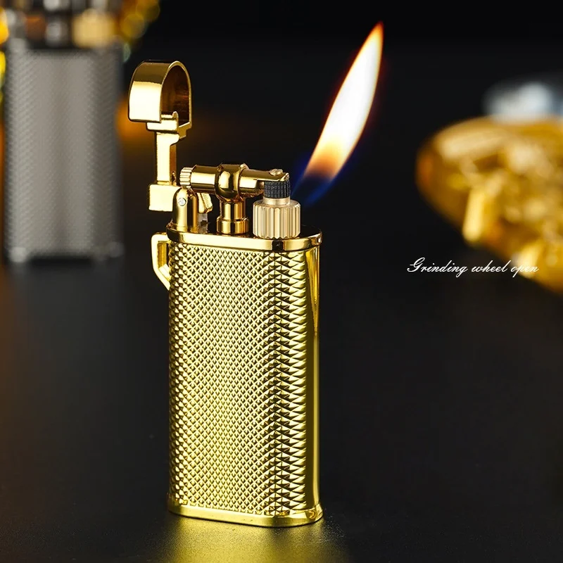 

New Retro Relief Grinding Wheel Inflatable Lighter Metal Butane Gas Open Flame Lighter Cigarette Accessories High-end Small Gift