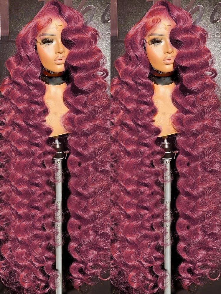 Burgundy 99J 13x4 HD Lace Front Wigs Human Hair Pre Plucked  Loose Deep Wave Wig Lace Frontal Wigs for Black Women 200 Density