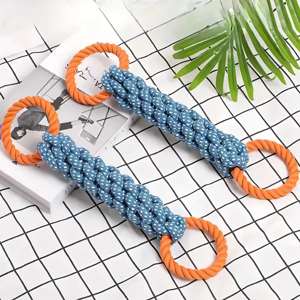 Durable Double-Ring Cotton Blend Dog Rope Toy - Bite-Resistant, Interactive Tug Play For Medium To Large Breeds