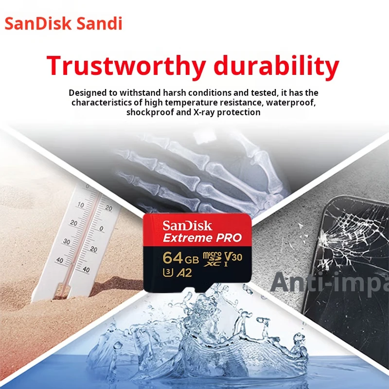 

SanDisk 64GB TF (MicroSD) Memory Card, U3 C10 A2 V30 4K, Extreme Pro Mobile Edition, Read Speed 200MB/s