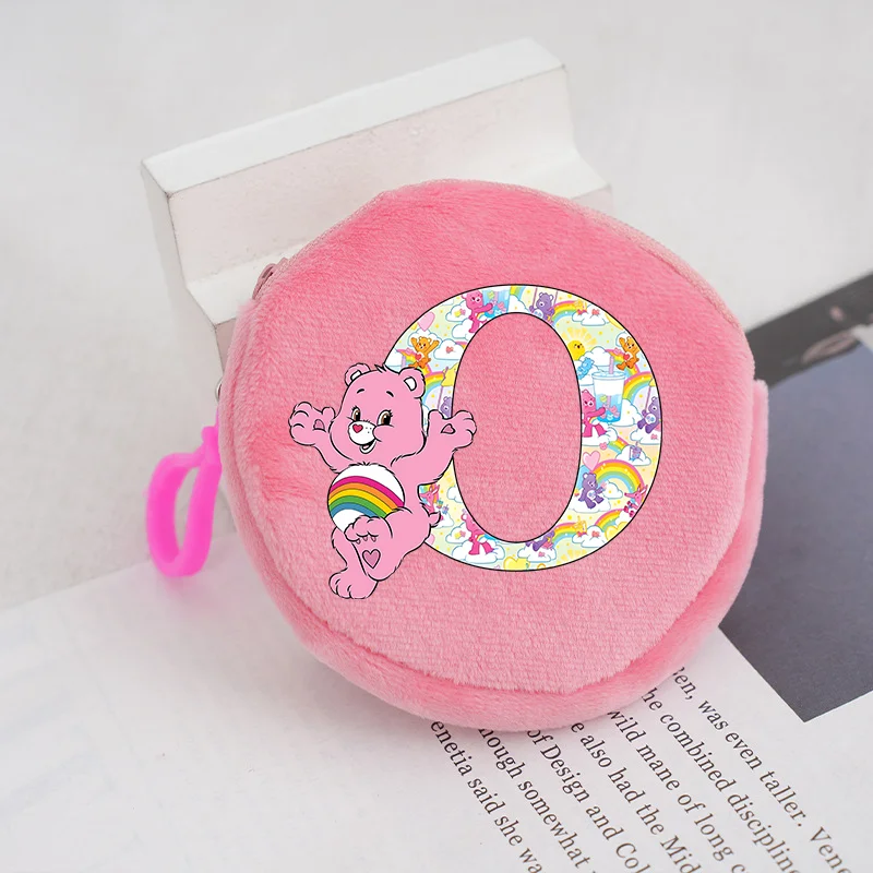Caring Bears Round Coin Purse Anime Letter A-z Cute Keychain Wallet Bag Accessories Key Ring Decoration Pouch Handbag Girls Gift view 4