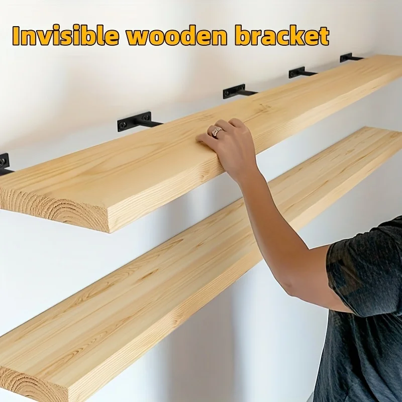 2pcs T-Shaped Invisible Shelf Bracket Hidden Suspension Shelf Bracket Thickened Hidden Bookshelf Wooden Board Fixing Rack