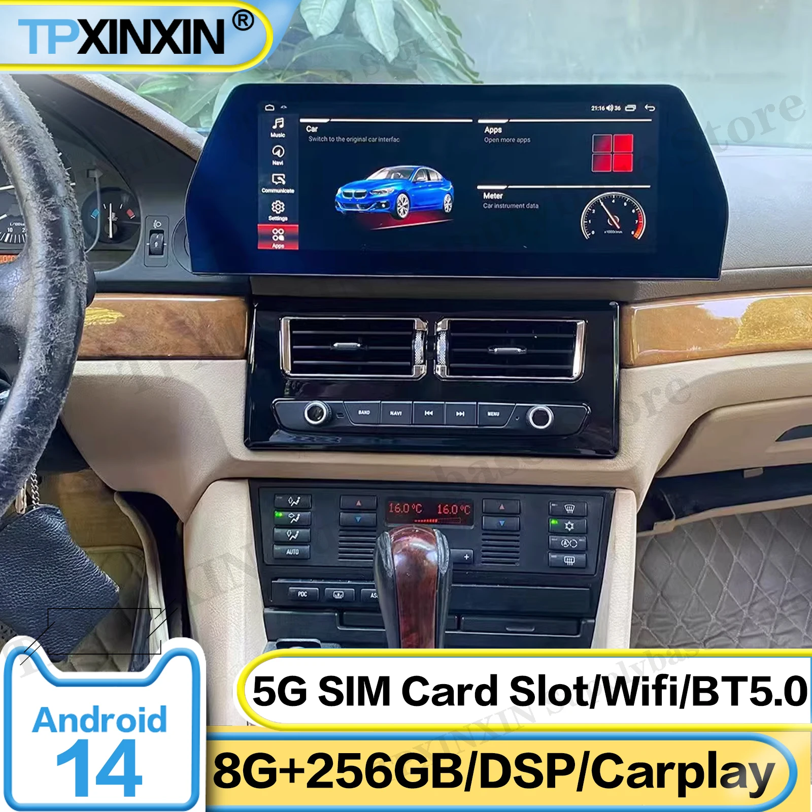 

12,3-дюймовый автомобильный радиоприемник на Android 14 для BMW E39 1995-2004, GPS-навигация, стерео, сенсорный экран IPS, беспроводной CarPlay, головное устройство