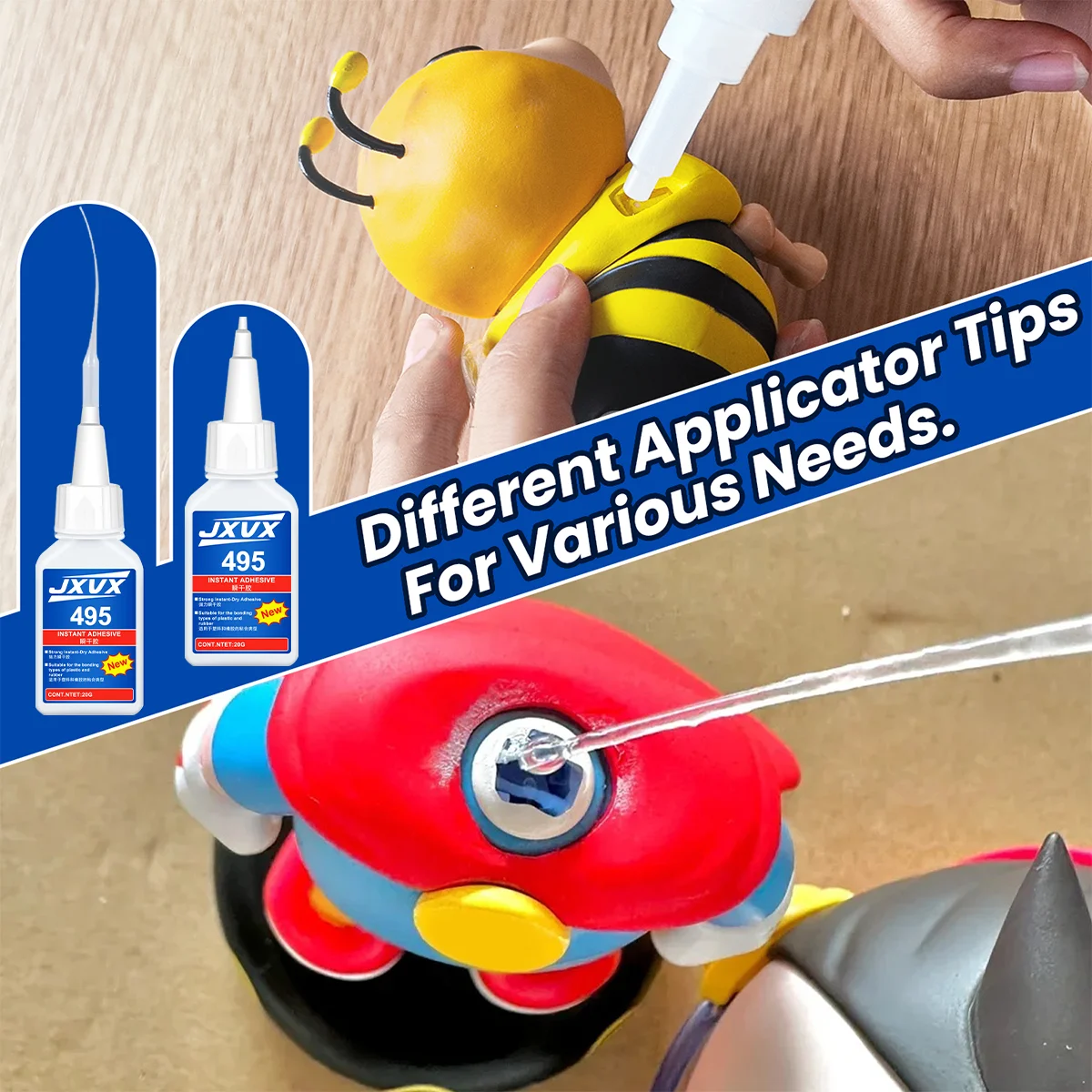 495 غراء فائق القوة غراء سائل متعدد الأغراض 20 جرام أداة غراء سريعة الجفاف ملصق تيار متردد شفاف للمعادن والبلاستيك والخشب والسيراميك والزجاج وإصلاحها بنفسك سهل الاستخدام