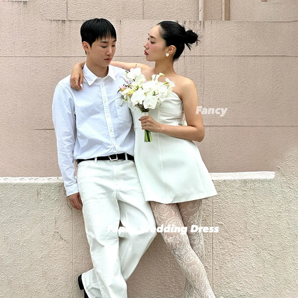 

Fancy Simple Mini Short Korea Wedding Party Engagement Dresses Photography A Line Soft Satin Evening Dress Corset Customized