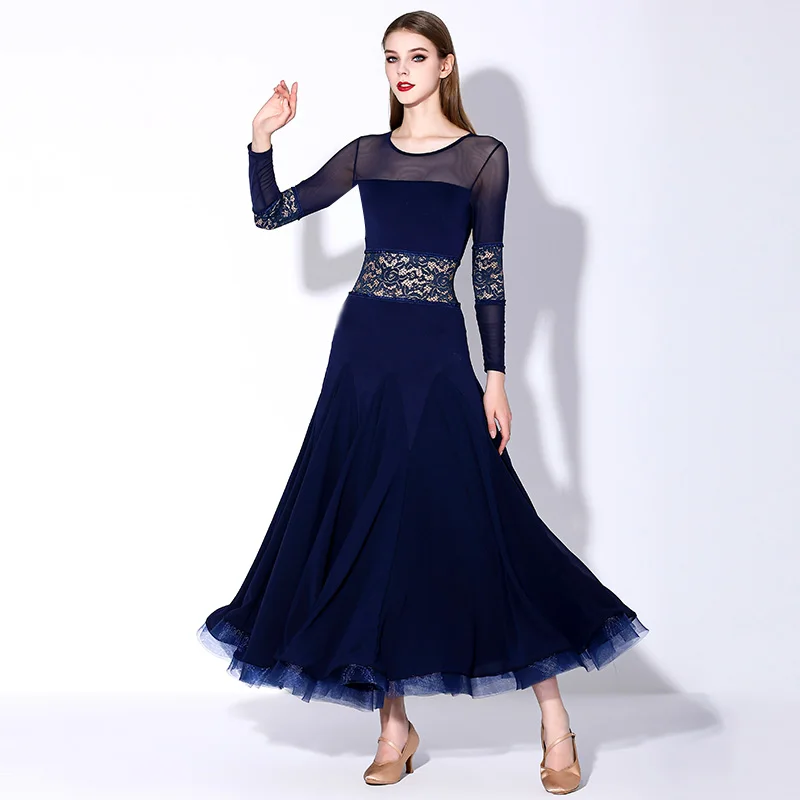 

ballroom dress dance dresses blue waltz dress women long sleeve dresses navy blue 875