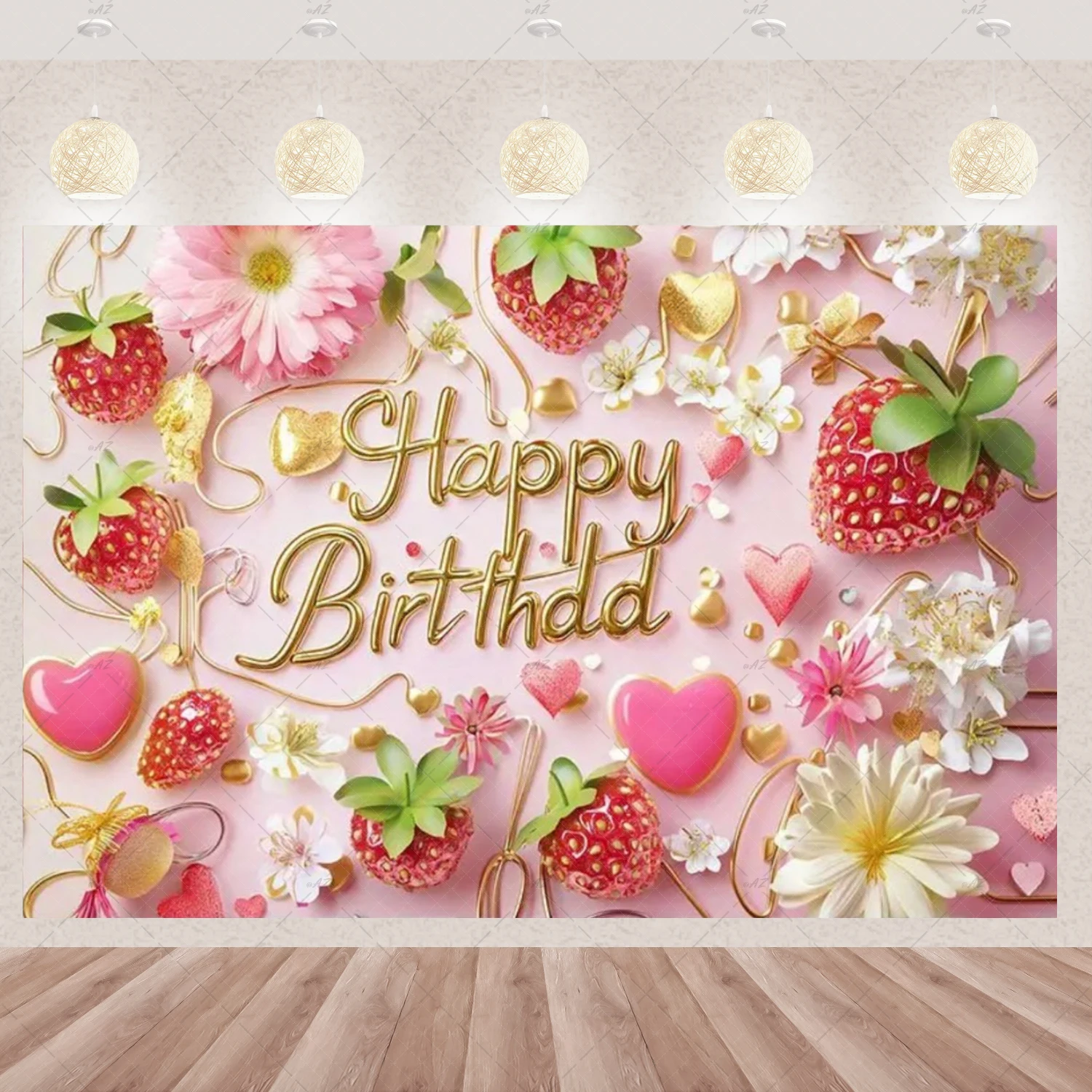 Strawberry Daisy Theme Backdrop Pink Girl's Birthday Party Decorations Sweet Fruit Wall Banner Flower Background Baby Shower 2