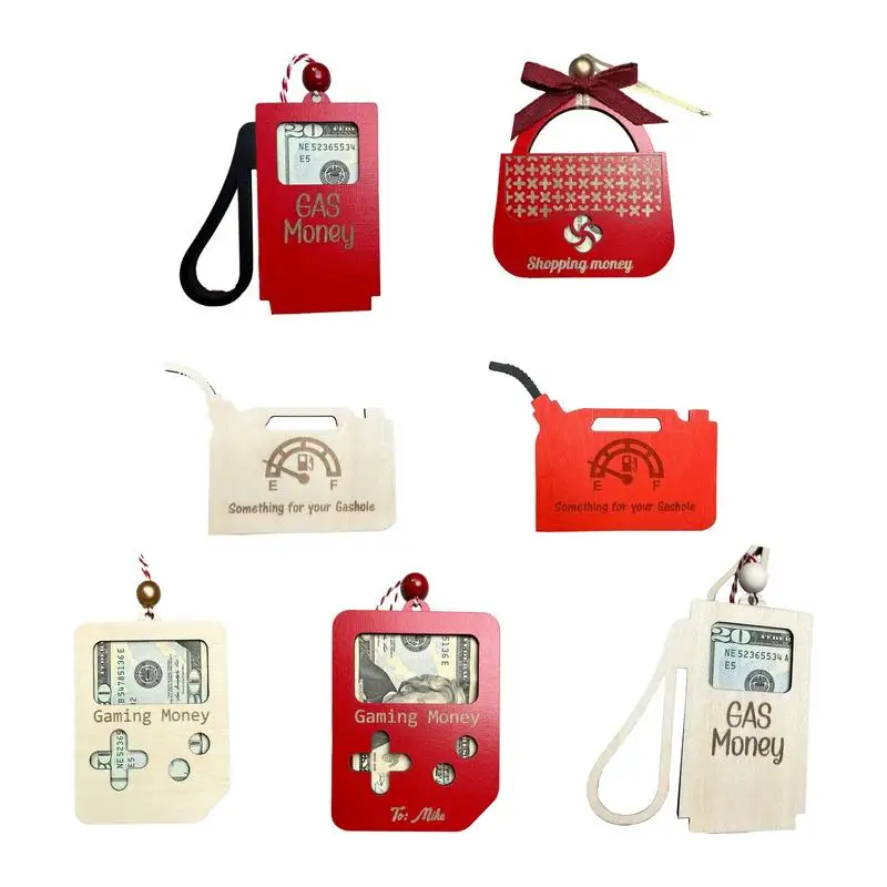 Christmas Party Pendant Wooden Unique Money Holder Decors XMAS Tree Gasoline Can Telephone Gas Stations New Year Gifts Accessory