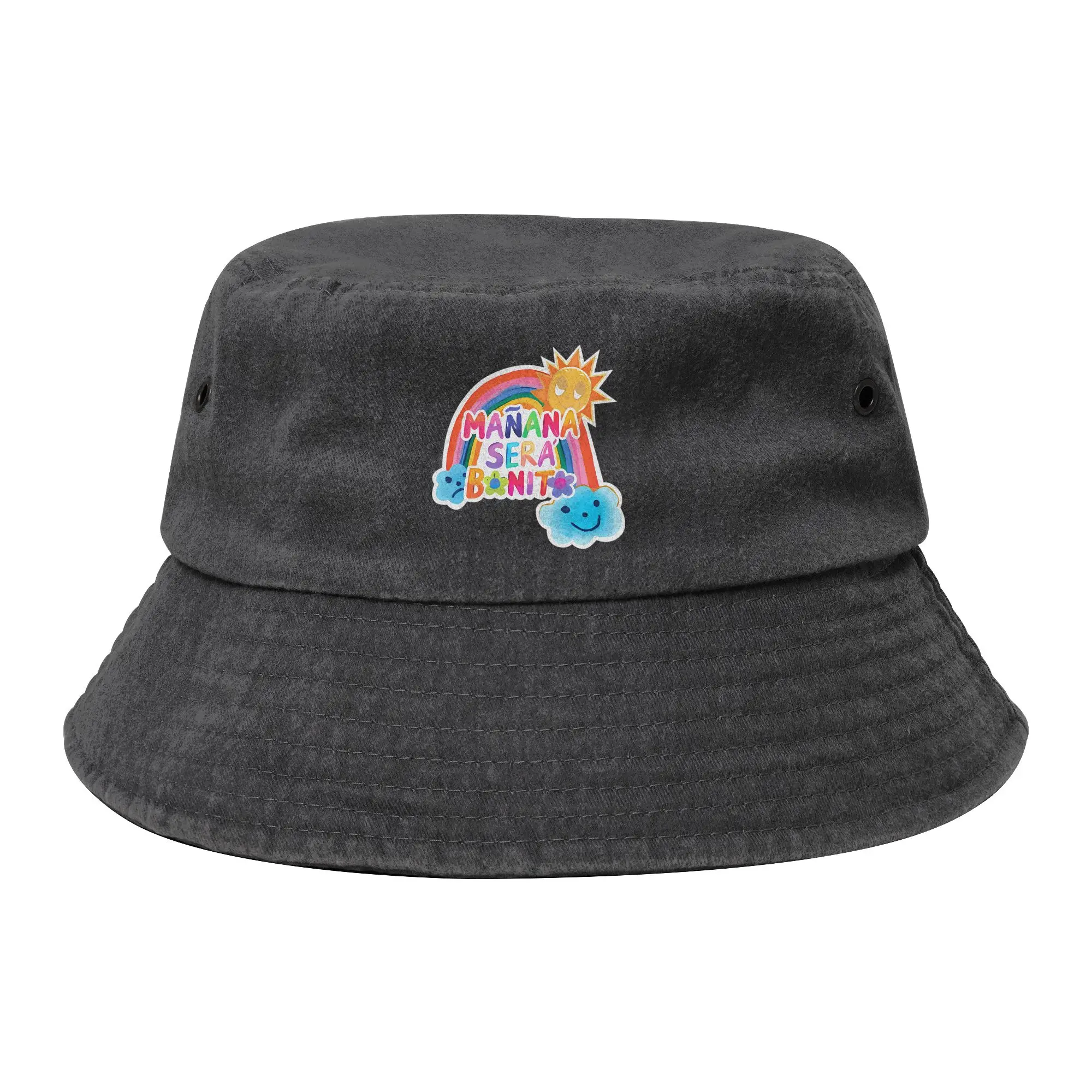 Chapéus Bucket Karol G Mañana Será Bonito para Adolescentes, Chapéu de Sol de Algodão Desgastado Arco-Íris com Proteção UV para Pesca e Atividades ao Ar Livre