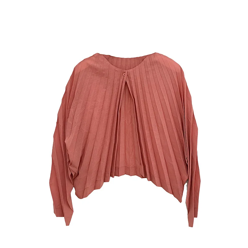 

Стильный женский кардиган Fold Miyake с плиссировкой, однотонный, с круглым вырезом, длинными рукавами, свободного кроя, дышащий, на пуговицах спереди, элегантная повседневная одежда