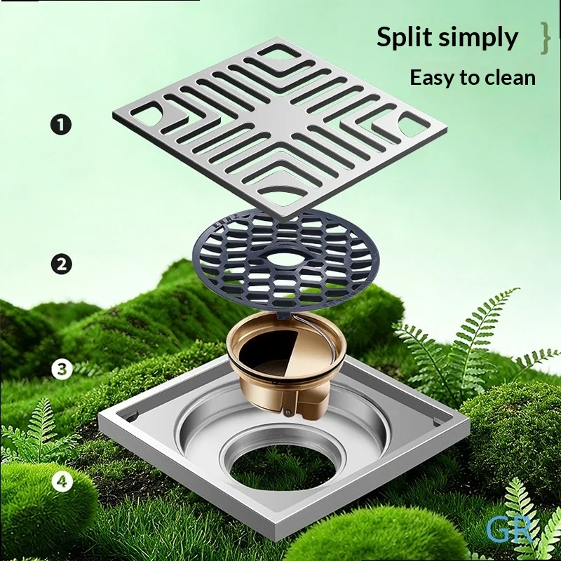 Eco-Friendly Stainless Steel Copper Core Floor Drain Anti-Odor Anti-Overflow for Bathroom Kitchen
