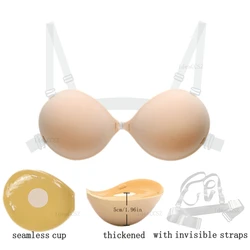5CM Thick Women Invisible Bra Push up Backless Sticky Underwear Small Breast Lift Adhesive Wedding Lingerie with Transparent Str