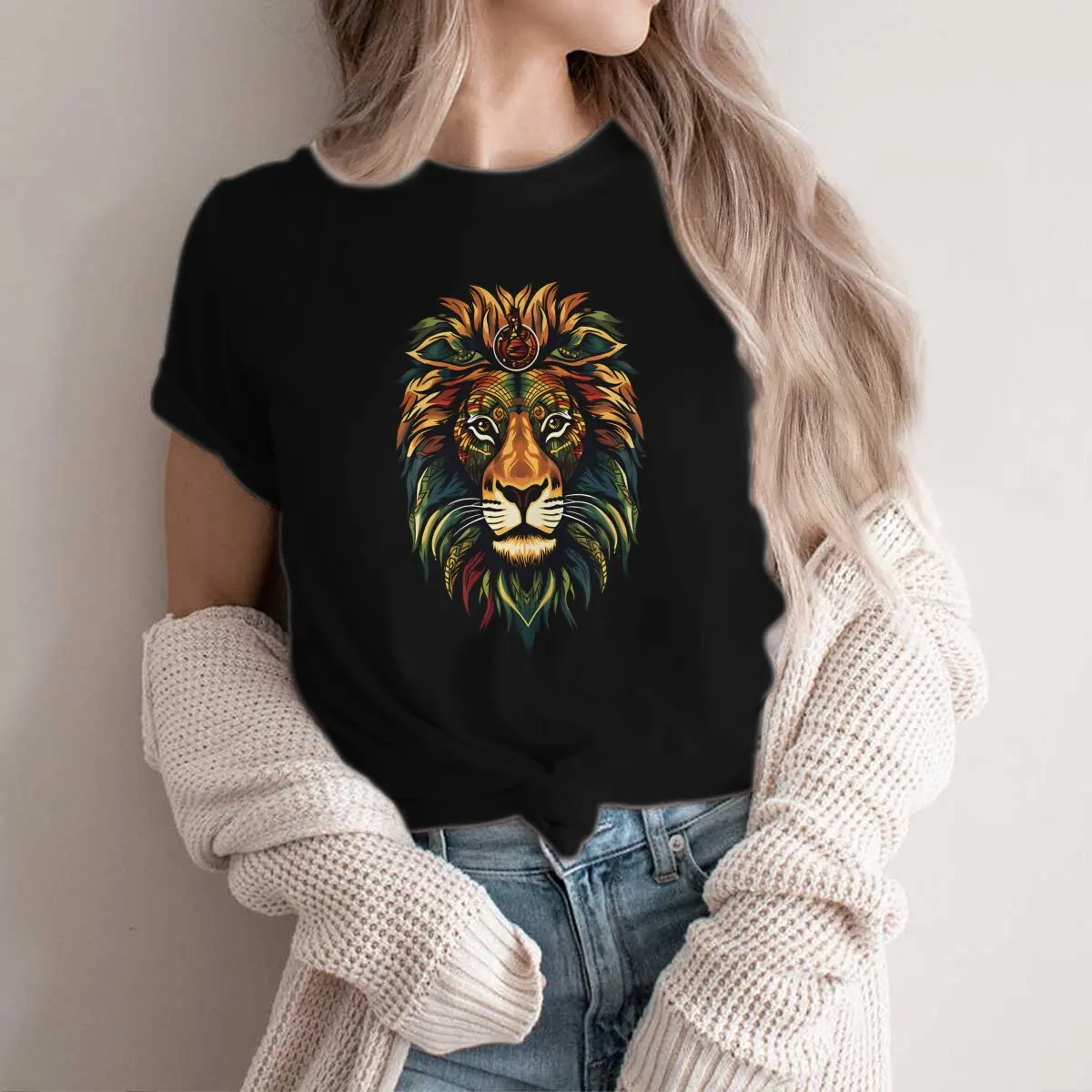 Jamaica Lion Men's TShirt Mandala Jamaican Rasta  Lion Mandala Individuality Polyester T Shirt Harajuku Sweatshirts New Trend