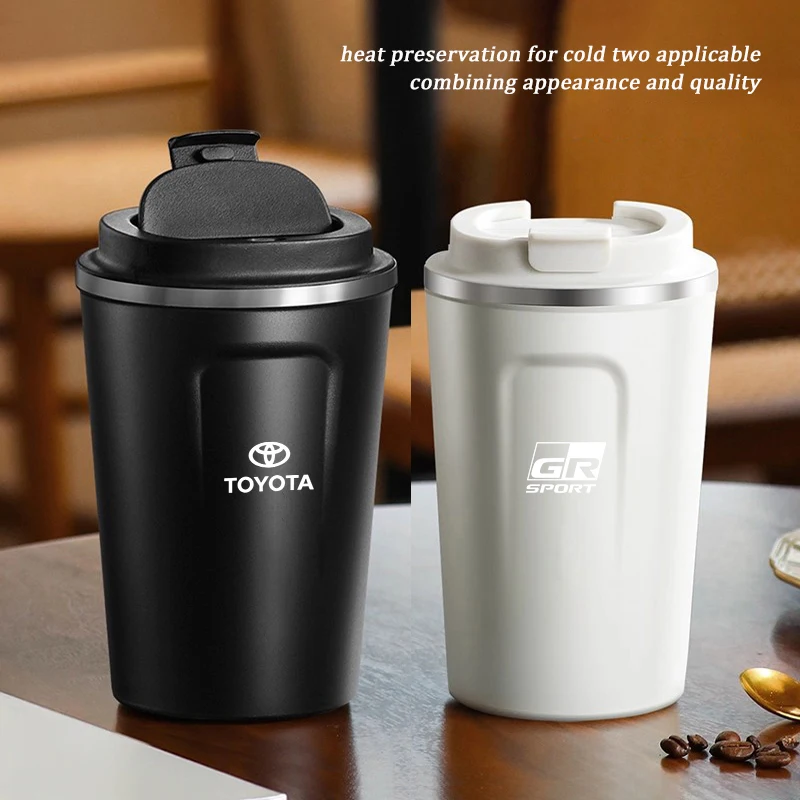 Tasse à café de 380ML, tasse isotherme pour voiture, bouchon à valve thermos en acier inoxydable, pour Toyota RAV4 Yaris Corolla Mirai CHR Camry Aygo Prado Reiz