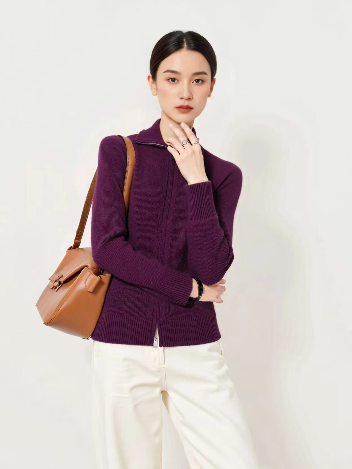 

Thiened Knitted Cardigan Pure Color Long Sve Slimming Sli Winter New Arrival Women's Commute Faion Korean Version