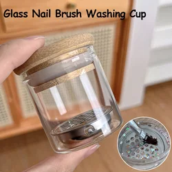5*4cm Clear Crystal Nail Liquid Cleaning Brush Cup Thickness Glass Manicure Pen Washing Cup Nails Cleaning Tool With Bamboo Lid