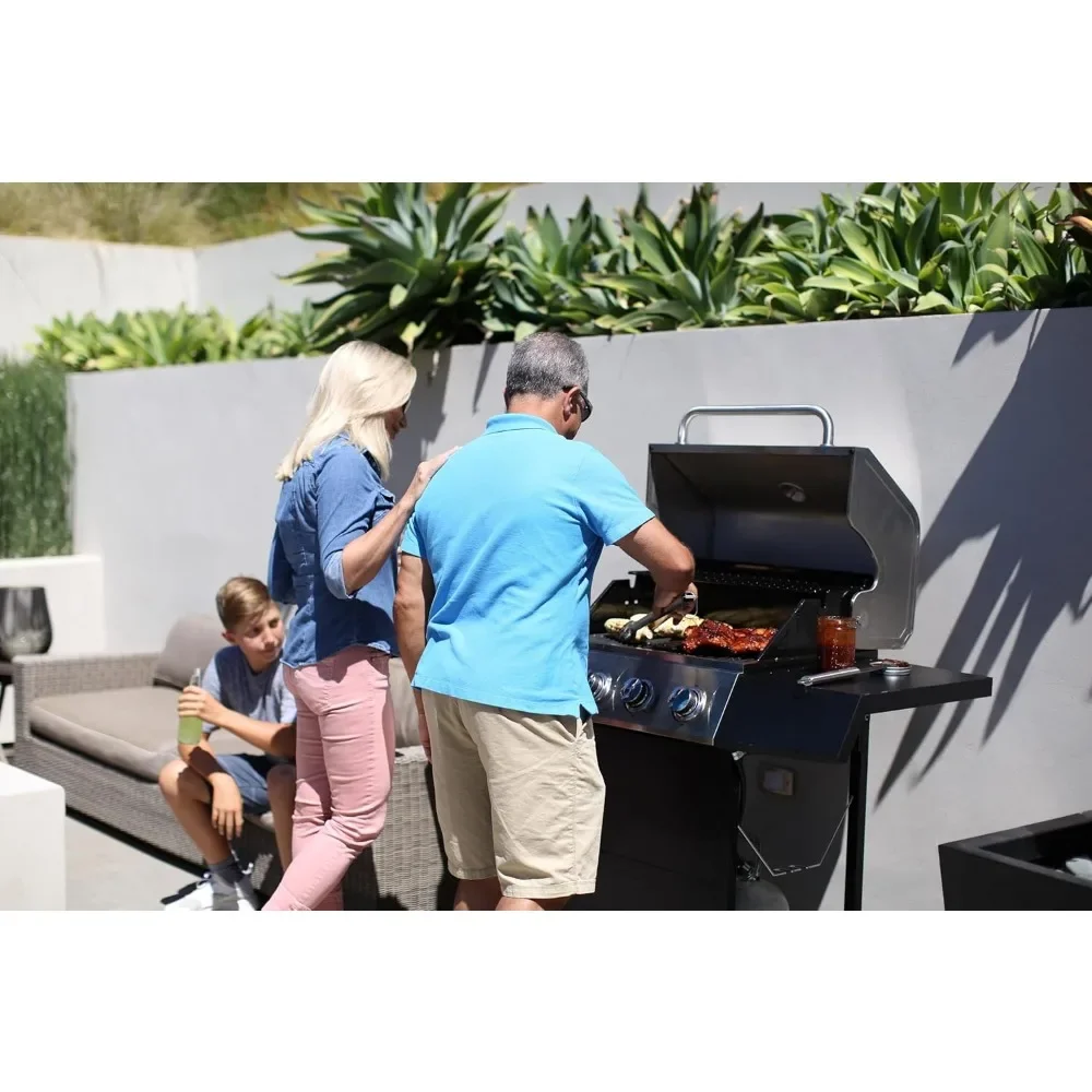 4-Burner Gas Grill, 44,000 BTU Stainless Steel Full Size Propane Grill with Cast Iron Grates, Outdoor Barbecue with Large Cooki