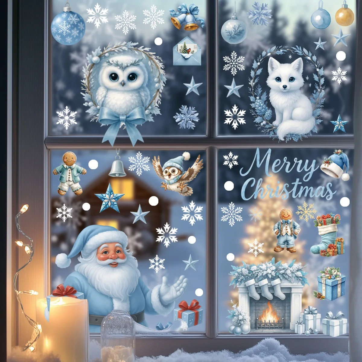 Christmas Wall Stickers Cartoon Santa Claus Snowflake Xmas Fox Window Glass Electrostatic Stickers Merry Christmas Decors