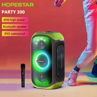 HOPESTAR Party-300 80Watt RGB Wireless Bluetooth Speaker Portable Flashing LED Outdoor Smart Waterproof Speaker Karaoke with Mic