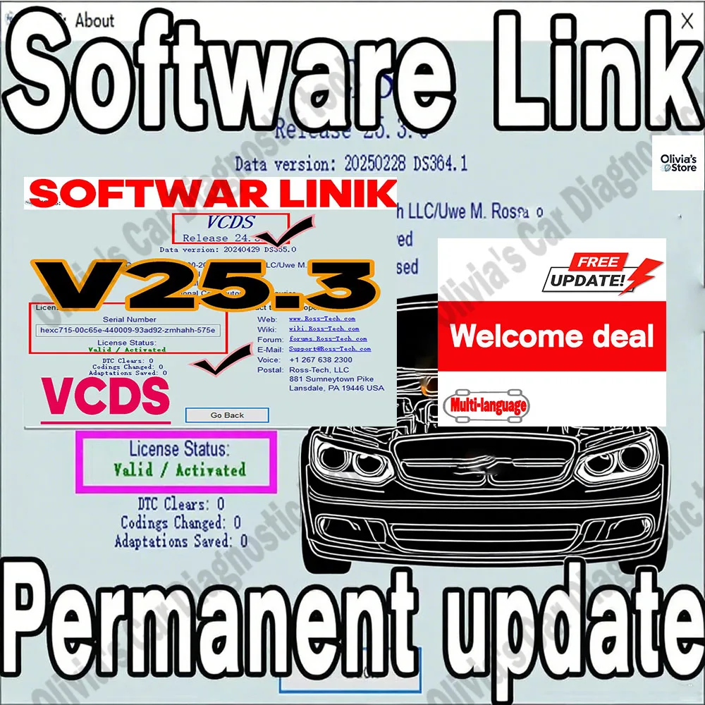

UPDATE SOFTWARE Car Maintenance Tools VAG-COM VCDS OBD2 Scanner HEX V2 Multilingual Interface For European models Unlimited VINs