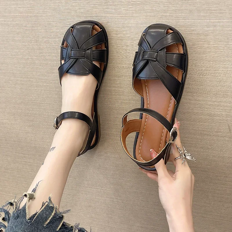 Women's Summer Sandals Luxury Leather Barefoot Shoes For Women 2024 Comfortable Flat Outdoor Fashion Trekking Low Heels Sandals