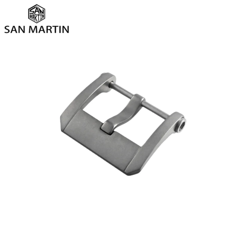 

San Martin Watch Band Pin Buckle Titanium 20mm Watchband Strap Clasp Silver Spray Sand Brushed Watch Accessories