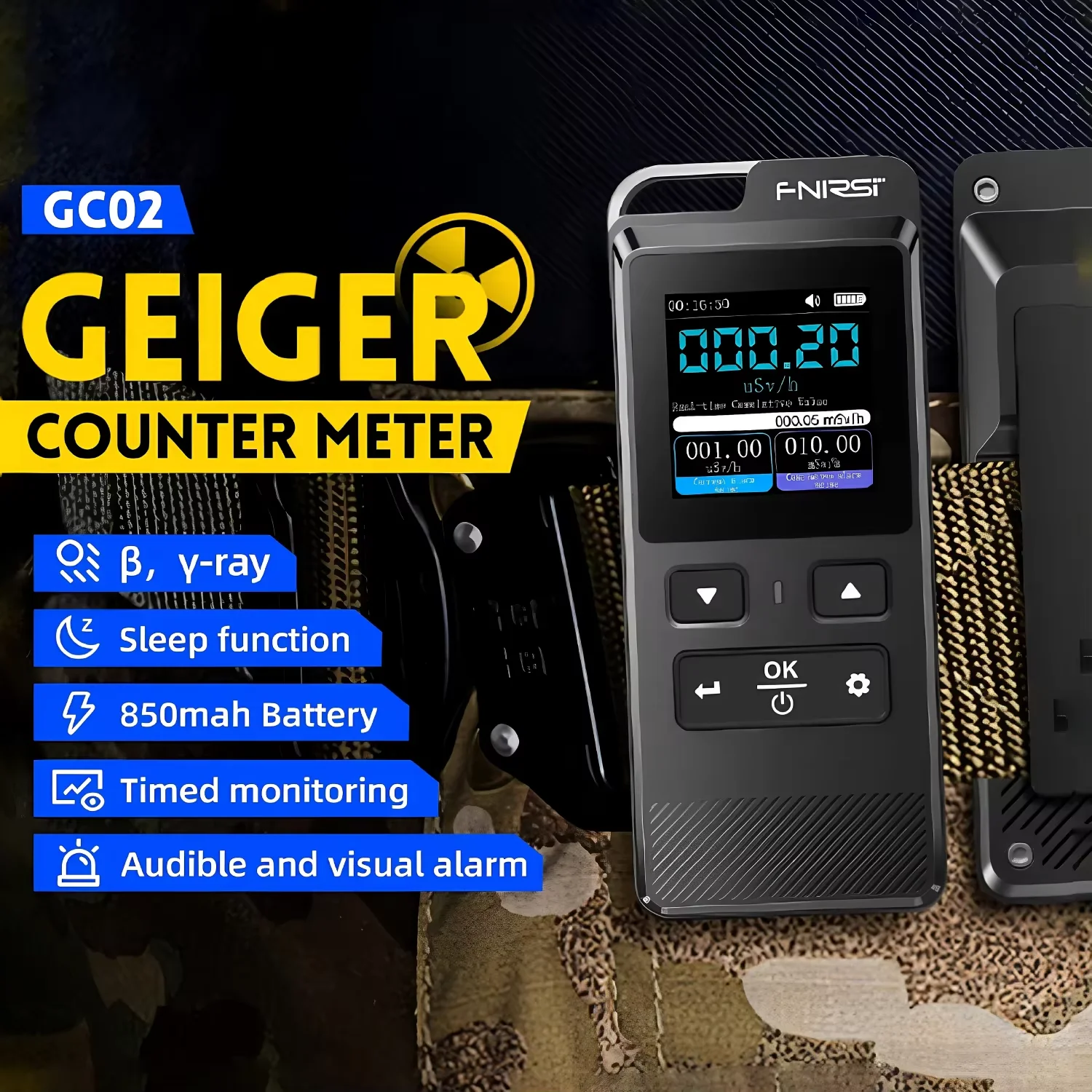 

GC-02 Digital Geiger Counter Nuclear Radiation Detector X γ β-ray Personal Dosimeter Detector Ionizing Radioactive Dose Tester